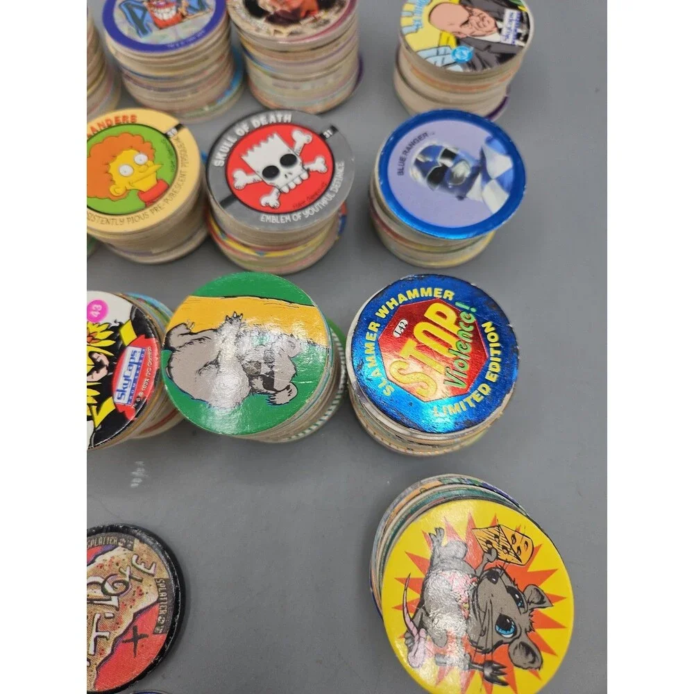 Vintage POGS Lot Of Over 320 Pieces W/ Slammers 90s Bart Jurassic Rangers Poison